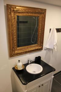 a bathroom with a sink and a mirror at Cosy Private room close to Copenhagen centre in Copenhagen