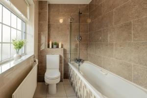 a bathroom with a toilet and a bath tub at Seaview Heights in Dingle