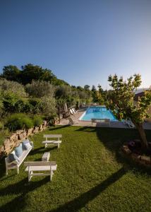 einen Garten mit Liegestühlen und einem Pool in der Unterkunft Casa Clara in Montecchio