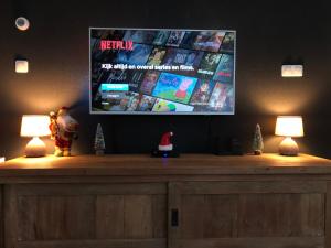 TV a/nebo společenská místnost v ubytování Luxe vakantiehuis in het bos