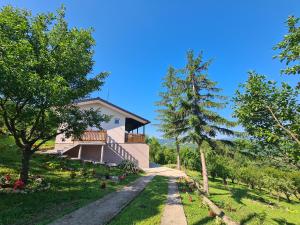 a house on the side of a hill with trees at Apartmani Kuljanin in Donji Milanovac