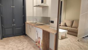 kuchnia z blatem i kanapą w pokoju w obiekcie Apartamentos Turísticos y Habitaciones Cidade Vella by Bossh! Hotels w mieście Ourense