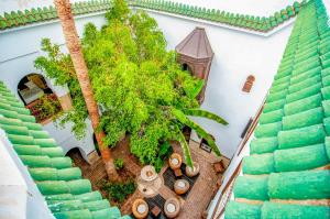 an overhead view of a garden with trees and a building at Hotel & Spa Riad Dar El Aila in Marrakech