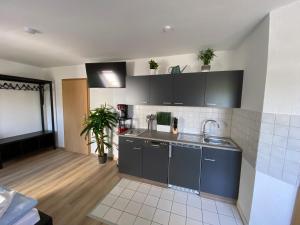 a kitchen with a sink and a counter top at Ferienwohnung Am Jacobsweg Wohnung 1 in Wurzen