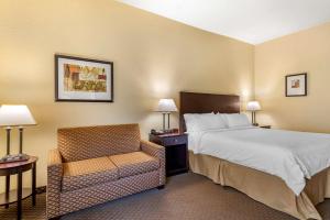 Habitación de hotel con cama y silla en Comfort Inn & Suites Dahlonega University Area en Dahlonega