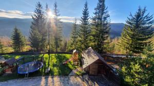 an aerial view of a house with a garden at L - Hutir in Mykulychyn +45 photos