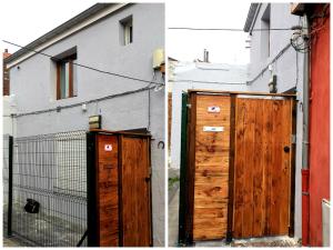 dwa drewniane drzwi przed budynkiem w obiekcie Le CoCon De La Cour w mieście Valenciennes