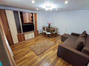 a living room with a couch and a table at Apartament Dilama Sinaia in Sinaia