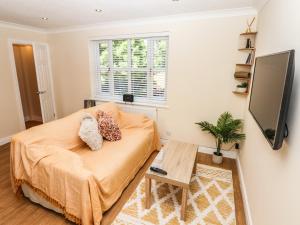 uma sala de estar com uma cama e uma televisão em 3 Rothbury Place em Lytham St Annes