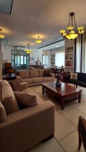 a large living room with couches and a coffee table at Thealia in Karefilianá