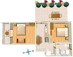 un dessin d'un plan d'étage d'une maison dans l'établissement Apartments Kule, à Brela