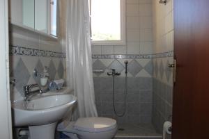 a bathroom with a sink and a toilet and a shower at Villa Melisti in Tsoukaladhes