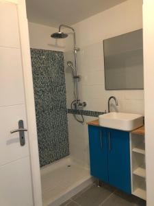 a bathroom with a shower and a sink at Appartement naturiste PaulAna Port Ambonne 314 in Cap d'Agde