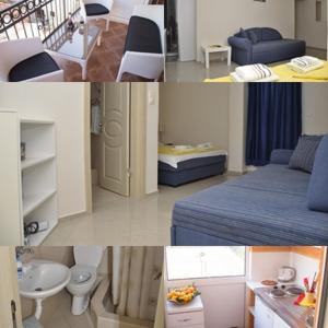 a collage of photos of a bedroom and a bathroom at Apartments Radojević in Petrovac na Moru