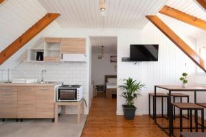 a kitchen with a sink and a stove at Giorgos House Attic in Gialova