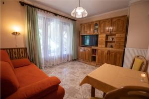 salon z kanapą i stołem w obiekcie Akácfa 13 Apartman w Zalakaros