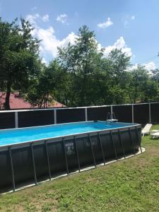 - une grande piscine dans une cour arborée dans l'établissement Cottage RoKSa 2, à Slavsko