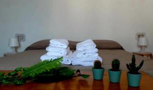 a bed with towels and plants on a table at A Casa Di Nonna B&B in Tortoreto Lido +78 photos