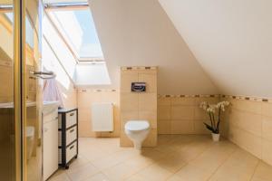 a bathroom with a toilet in a attic at Cavilla - Pokoje i Apartamenty in Sztutowo +135 photos