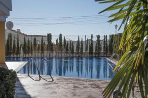 een zwembad met bomen en een hek bij Fantastic 2 bedroom fully furnished modern apartment in walking distance to all amenities in Villamartin