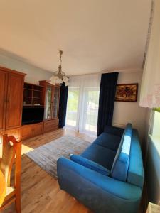 salon z niebieską kanapą w pokoju w obiekcie Dom nad Skawą - Zator 5km w mieście Grodzisko