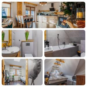 a collage of photos of a kitchen and a house at Nase Chaty in Biały Dunajec