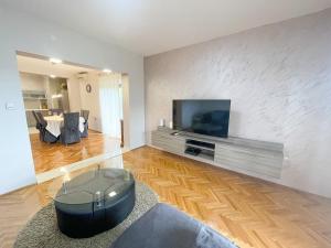 Televízia a/alebo spoločenská miestnosť v ubytovaní Apartmani Oaza