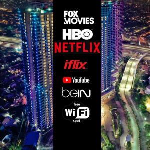 a sign that reads fox movies hbo netflix kills veronicaben fires w at Grand Kamala Lagoon By Mitra Propertindo in Bekasi