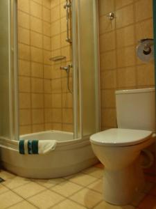 łazienka z toaletą i prysznicem w obiekcie Dom Duszpasterski Sanktuarium Bożego Miłosierdzia w Krakowie