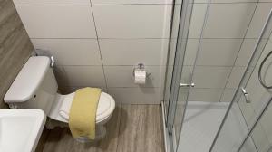 ein Badezimmer mit Toilette und Glasdusche in der Unterkunft Apartment with Private Pool in St Paul's Bay + 7 Fotos