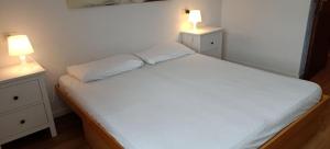 - un lit avec 2 tables de nuit et 2 lampes dans l'établissement Residence Garden Appartamenti Solandra, à Mezzana