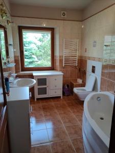 a bathroom with a tub and a sink and a toilet at Delfin in Mielno +77 photos