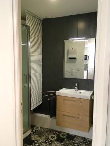 a bathroom with a sink and a mirror at STUDIO DU MARCHÉ in La Rochelle