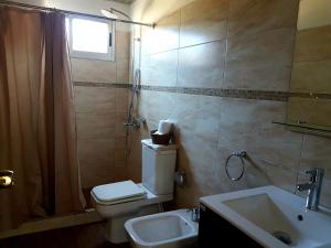 帕洛瑪的住宿－Puertas De La Serena，浴室配有卫生间、盥洗盆和淋浴。