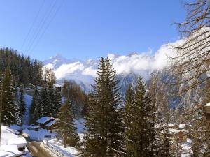 a view of a snow covered mountain with trees at Apartment Lärchenheim by Interhome in Gasenried