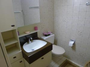 a bathroom with a sink and a toilet and a mirror at Apartment Orion by Interhome in Leukerbad +9 photos