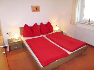 ツェル・アム・ツィラーにあるApartment Haus Huber - ZAZ402 by Interhomeのベッドルーム1室(赤い枕のベッド1台、窓付)