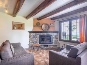 salon z dwiema kanapami i kominkiem w obiekcie Holiday Home Baita Nini by Interhome w mieście Trarego