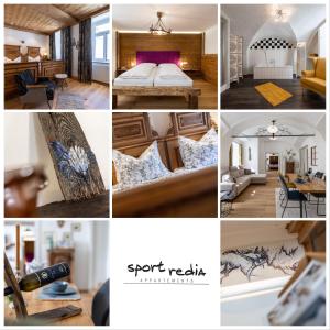 a collage of photos of a hotel room at SportRedia Appartements in Mariazell