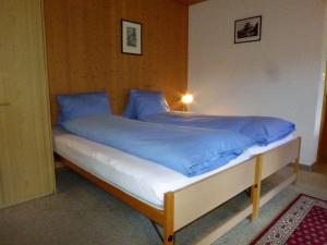 グリンデルワルトにあるApartment Lohnerhus-2 by Interhomeのベッドルーム1室(青い毛布、枕付)