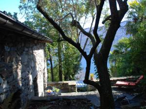 ブリッサーゴにあるHoliday Home Garuda by Interhomeの木とベンチのある石造りの家