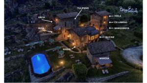 an aerial view of a house at night with the names at Borgo Erbiola in Colico