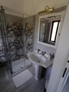 uma casa de banho com um chuveiro e um lavatório. em Daniela em Policastro Bussentino
