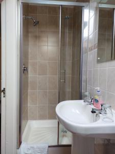 y baño con lavabo y ducha. en Murphy's Guesthouse, en Dingle