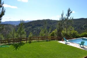 a backyard with a swimming pool and a green lawn at Casa do Vale - Casa da Montanha - Gerês in Geres