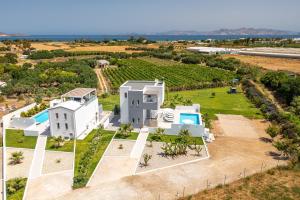uma vista aérea de uma casa branca e de uma vinha em Asteria Pearl Villa 1 new Jacuzzi em Tigaki