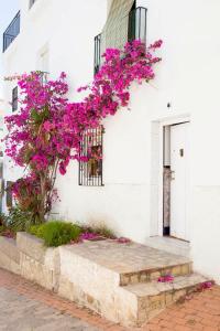 un edificio con flores púrpuras a su lado en La Casa de Alicia, en Salobreña