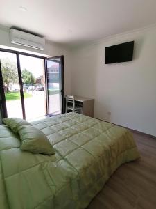 ein Schlafzimmer mit einem großen Bett und einem TV in der Unterkunft Alojamentos Martinho in Quintas