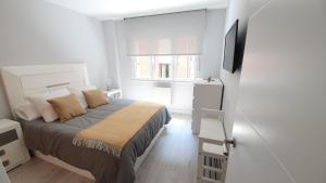 um quarto com uma cama e uma televisão de ecrã plano em CENTRO-PUERTO DEPORTIVO em Gijón