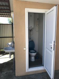 a bathroom with a toilet and a sink at apartamienty "Pozitiv" in Karolino-Buhaz